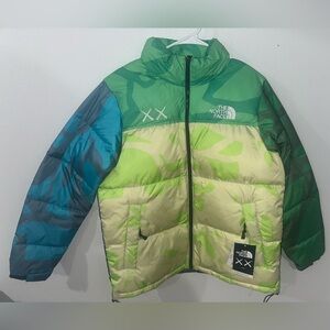 The North Face x KAWS 1996 Nuptse Puffer Jacket Green/Blue Camo BRAND NEW